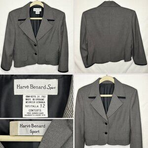 Harvé Benard Sport 100% Wool Blazer with Leather Trim | Size 12